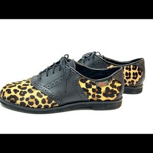 Bass Leopard and Black Saddle Oxford shoes